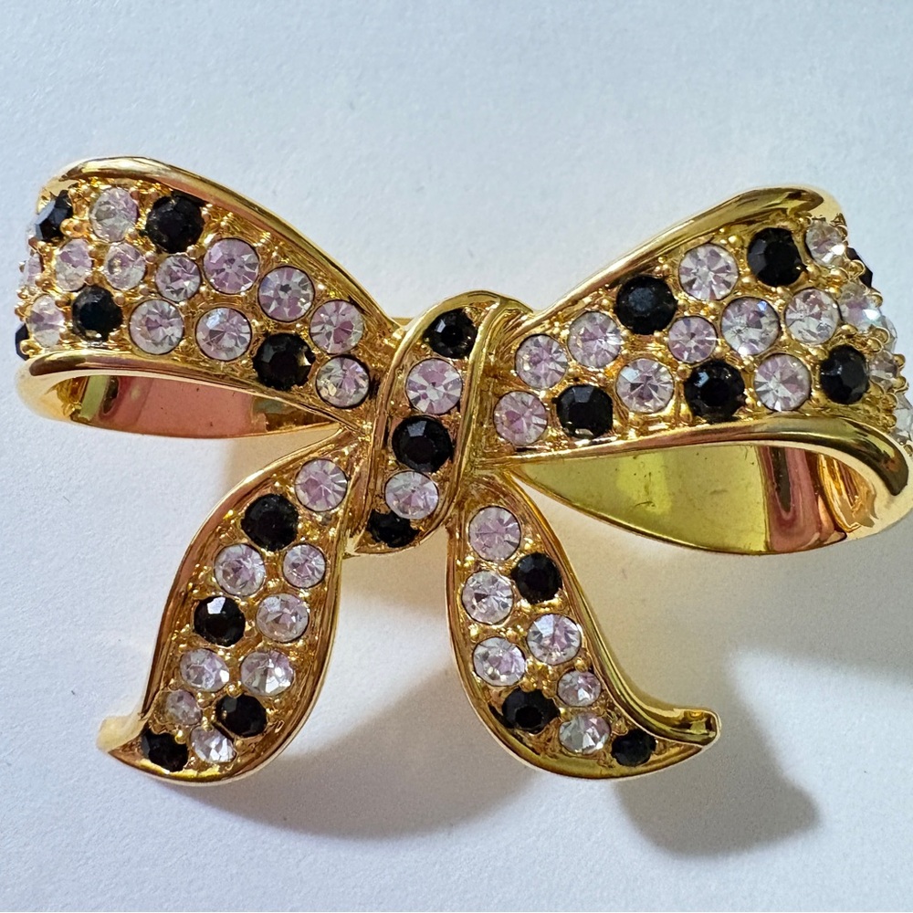 Chic Gold tone w/ Black Crystal Bow Brooch